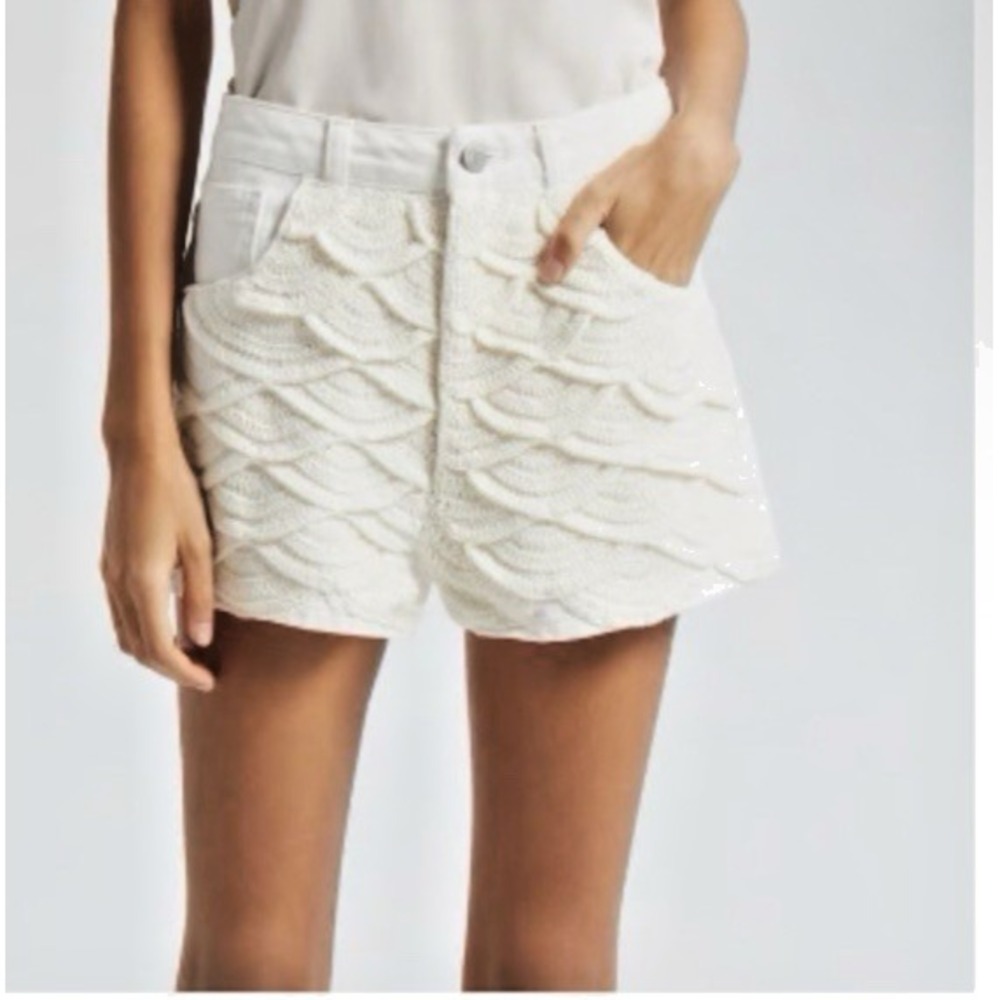 Farm‎ Rio Women Size 28 Crochet Detail Cotton Denim Shorts White ‼️READ ‼️